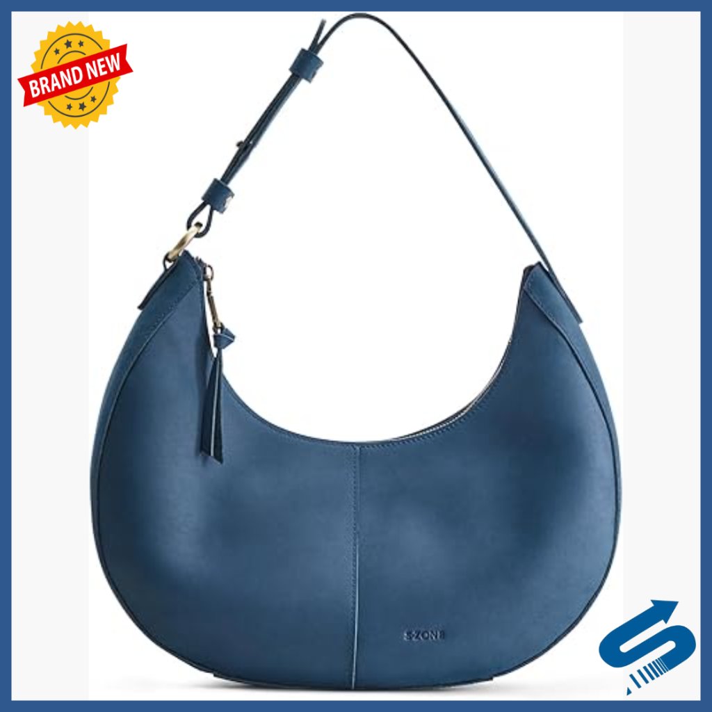 Full Grain Leather Hobo Shoulder Bag Adjustable Strap Women's Purse